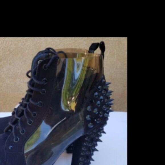SEE ME SPIKING  Spike Platform Boots  Black Suede & See Through  ( BRAND NEW ! ) - Picture 6 of 10